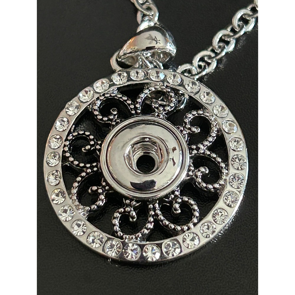 Pendant Necklace Silver Rhinestone Snap Interchangeable Magnolia And VIne Mini